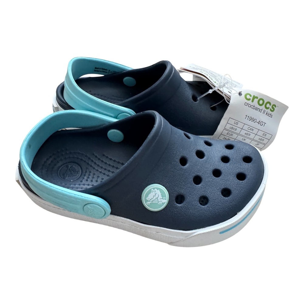 CROCS Crocband II Kids Navy Light Blue Clogs Shoes 11990-4GT Size C8/C NWT